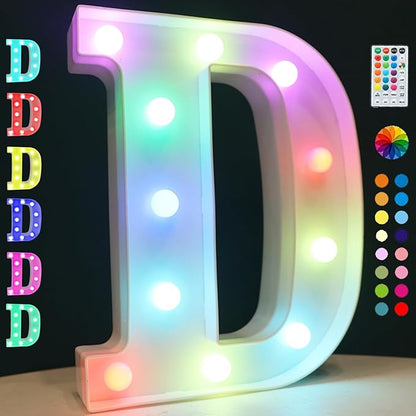 LED Marquee Letter Lights, 18 Colors Changing Light Up Letters with Remote, RGB Alphabet Letters Sign for Girls Boys Gift Birthday Party Night Light Bedroom Wedding Christmas Decor-Colorful D