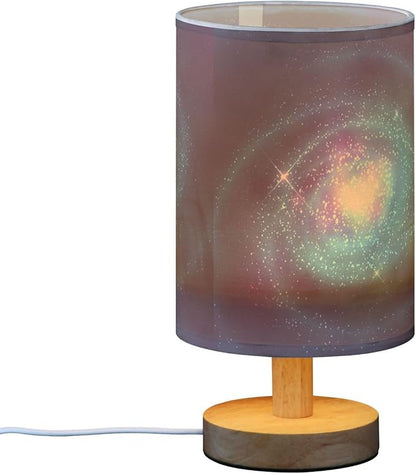 Spiral Galaxy Nebula Starry Night Sky Swirl Nightstand Desk Lamp with Wood Base Fabric Shade for Living Room Bedroom Kids Room Office