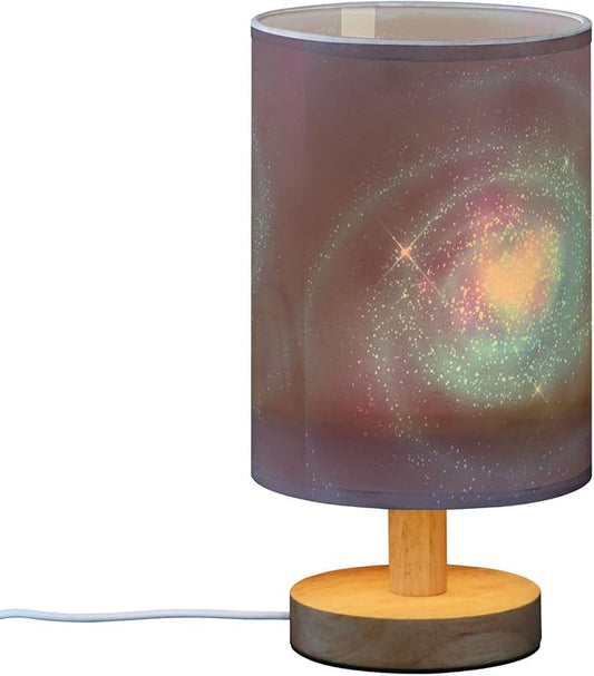 Spiral Galaxy Nebula Starry Night Sky Swirl Nightstand Desk Lamp with Wood Base Fabric Shade for Living Room Bedroom Kids Room Office