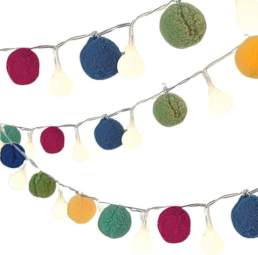 Delightful Multicolor Boho Pom Pom String Lights - 6.6 ft (1 Pc.) - Unique & Stylish Party Decor - Perfect for Vibrant Summer Events