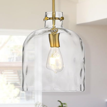 Modern Gold Pendant Light – 10" Dome Glass Hanging Light Fixture, Single E26 Pendant Lighting for Kitchen Island, Dining Room, Bedroom, Hallway, Adjustable Ceiling Lamp