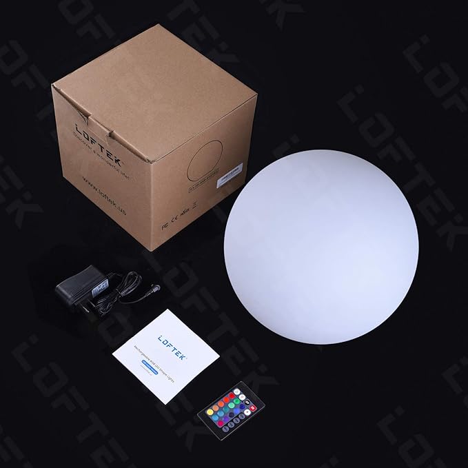 LOFTEK 12-inch LED Dimmable Light Ball: Waterproof Floating Pool Lights with Remote, 16 Colors Sphere Night Light, Cordless & Fast Chargeable, Sensory Lamp for Home, Party, Pool Decor