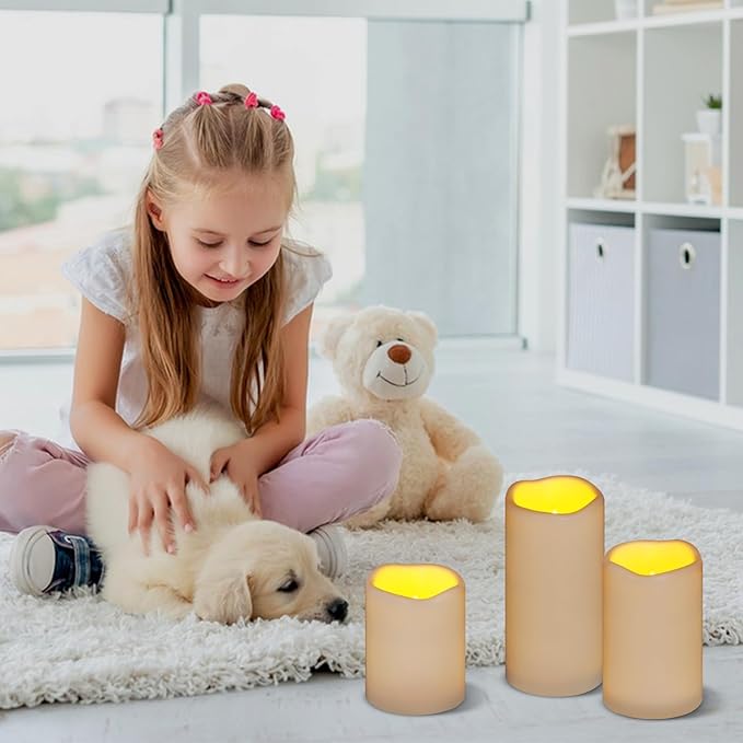 Artmarry Flameless Candles 4" 5" 6" Set of 9 Ivory Waterproof Pillars 3" Diameter Battery Operated Flickering Candles Include 10-Key Remote Timer Function 400+ Hours by 2 AA Batteries (9 Pack)