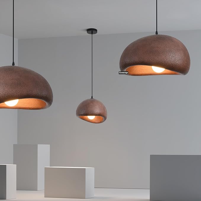15.7in Wabi Sabi Pendant Light, Kitchen Island Lighting Fixture Ceiling Mount Japanese Lamp Japandi Chandelier for Dining Living Room Hallway Bedroom Restaurant Hanging Lamp, Brown 1 Pack