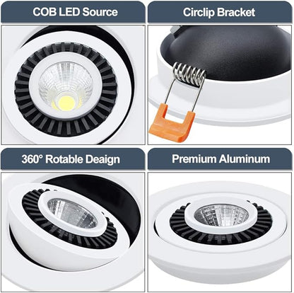 3.5 Inch Eyeball Gimbal LED Recessed Lighting Dimmable Downlight, 7W (70W Halogen Equivalent) Adjustable Spotlight, 4000K Natural White, CRI80, Ceiling Light with LED Driver (4 Pack)