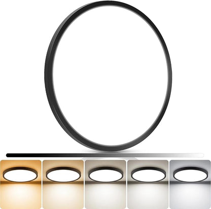 libtit 15inch LED Flush Mount Ceiling Light, Dimmable & 5Color Temperatures (3000K-6500K), 30W Round Slim Black Light Fixture for Bedroom Livingroom Garage Kitchen