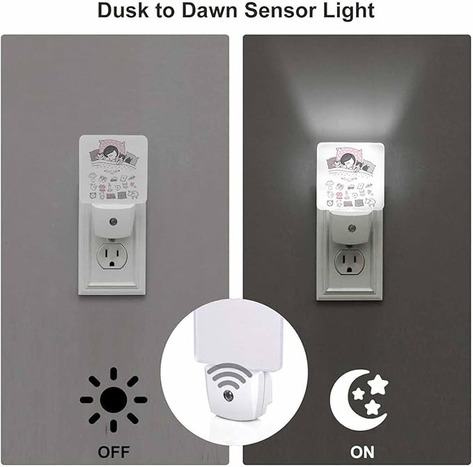 LED Night Light,Girl Cats Sleep in Bed Good Night Sweet Dream Bed Time LED Night Light Plug into Wall with Dusk to Dawn Light Sensor White Energy Efficient Nightlight for Bedroom Hallway