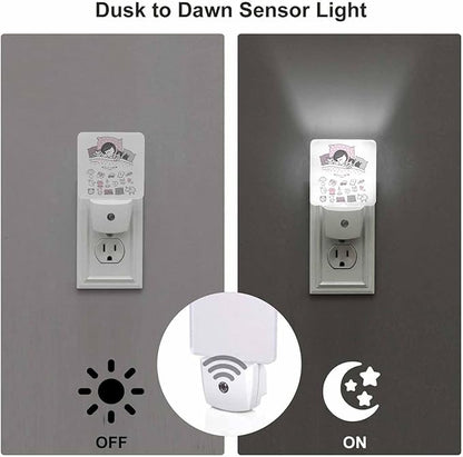 LED Night Light,Girl Cats Sleep in Bed Good Night Sweet Dream Bed Time LED Night Light Plug into Wall with Dusk to Dawn Light Sensor White Energy Efficient Nightlight for Bedroom Hallway