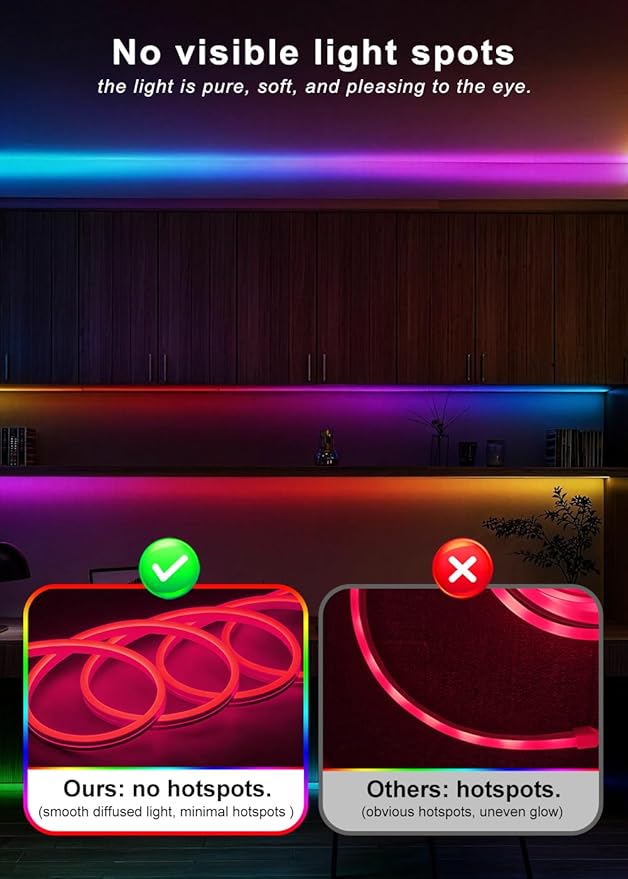 16.4FT Neon Rope Lights,Flexible RGB+IC LED Strip Lights,Remote Control,Multiple Modes,for Living Room,Bedroom,Holiday Decoration