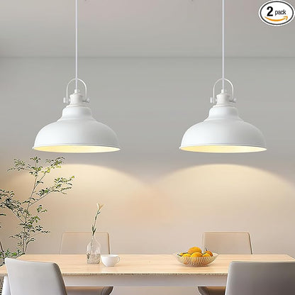 White Pendant Lights Kitchen Island, 2 Pack Kitchen Island Lighting, Farmhouse Pendant Light Fixtures (11.41" W), Island Pendant Light for Kitchen, Dining Room, Bedroom