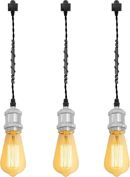 Kiven H-Type Track Lighting Pendants,Vintage Track Lighting Heads Adjustable Height, 3 Light Decorative h Track Pendant Lights, Bulb Not Included,Chrome Finish