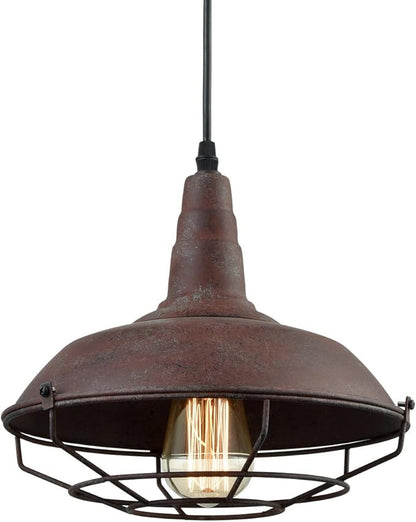 DAYCENT Barn Style Pendant Light Farmhouse Caged Pendant Lighting Industrial Metal Wire Hanging Pendant Light Barn Pendant Light Fixtures for Kitchen Island Hallway Foyer, Rust Finish