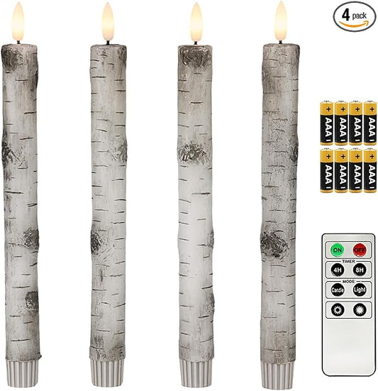 Fanna Birch Flameless Taper Candles, Real Wax Finished Flickering Battery Operated Candles with Remote Control - Batteries Included