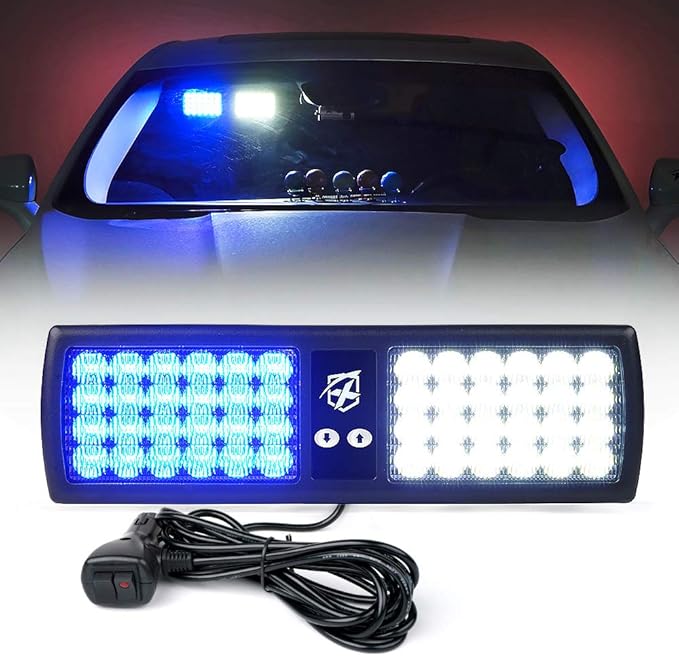 Xprite White Blue LED Visor Strobe Flashing Lights Sunshield Hazard Warning Light for Law Enforcement Police Volunteer Firefighter Emergency Vehicles Trucks Cars
