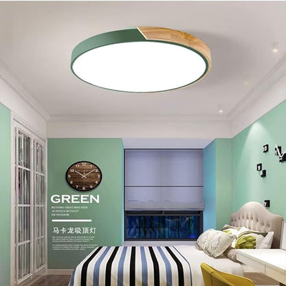 LED Ceiling Light Fixture,24 Inch Modern Wood Recessed Ceiling Lights, Dimmable Light,Green 54W Close to Ceiling Lighting Flush Mount Living Room Bedroom,3000K-6000K