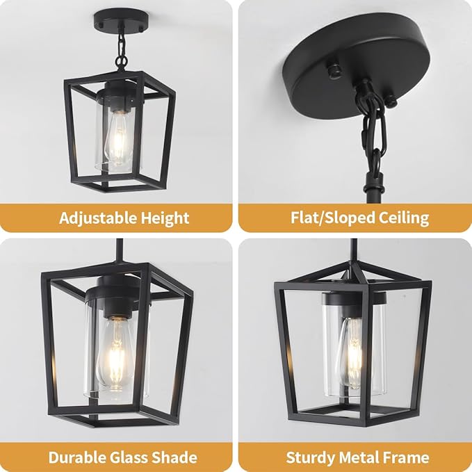 Pendant Lights Kitchen Island 3 Pack, Farmhouse Pendant Lighting for Island, Hallway Hanging Lights Modern Kitchen Light Fixtures Ceiling, Black Chandelier for Dining Room