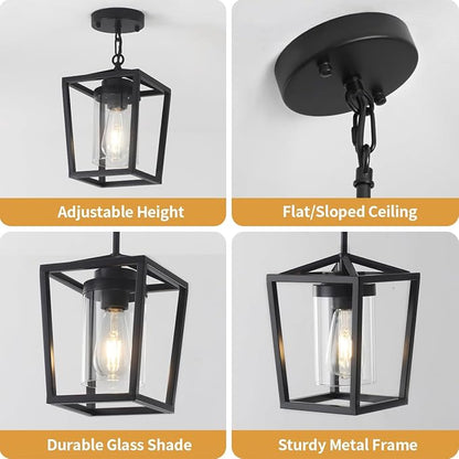Pendant Lights Kitchen Island,Farmhouse Black Pendant Light Fixture, Lantern Hanging Light Fixture Kitchen Chandelier for Dining Room Foyer Hallway Light