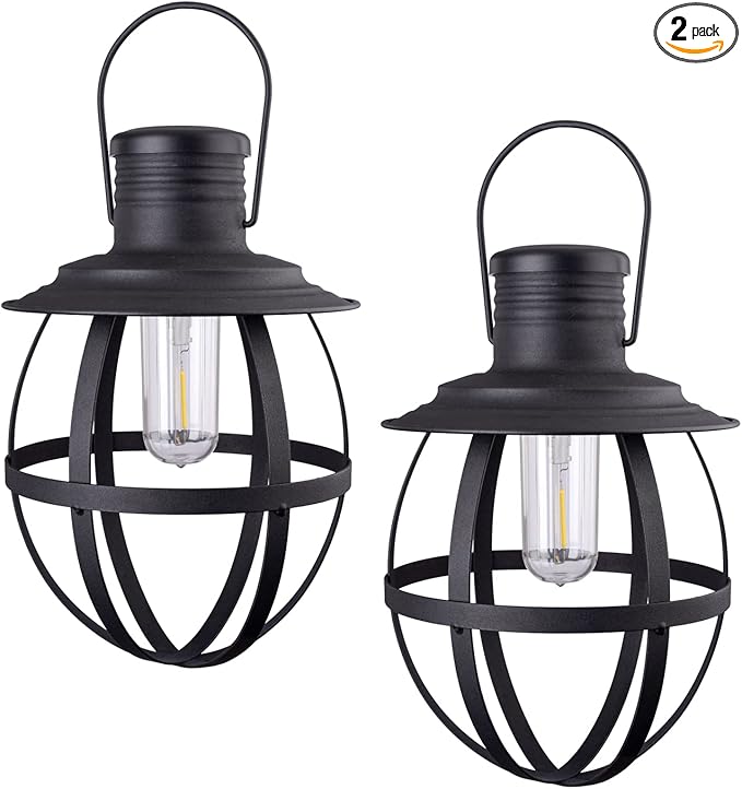 Xodus Innovations BL840-2 Battery Powered Outdoor 11.5 inch Decorative LED Metal Hanging Lantern with Your Choice of 4, 6 or 8 Hour Automatic Timer, Black…