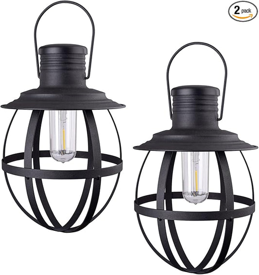 Xodus Innovations BL840-2 Battery Powered Outdoor 11.5 inch Decorative LED Metal Hanging Lantern with Your Choice of 4, 6 or 8 Hour Automatic Timer, Black…
