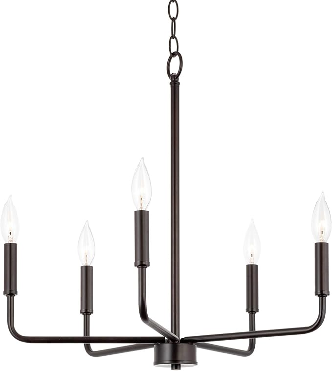 Kira Home Camille 22" Modern 5-Light Chandelier, Minimalist Candle-Style Silver Hanging Fixture, Oil Rubbed Bronze Finish