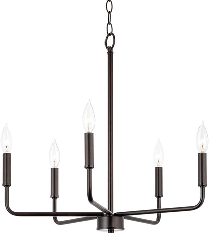 Kira Home Camille 22" Modern 5-Light Chandelier, Minimalist Candle-Style Silver Hanging Fixture, Oil Rubbed Bronze Finish