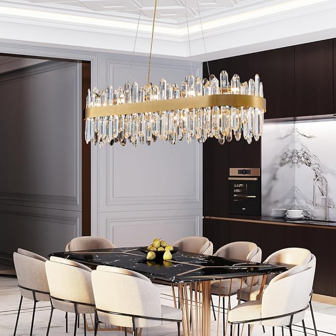 Gold Oval Crystal Chandelier L35.4 inch, 20-Lights Gold Chandeliers Modern Crystal Chandelier Pendant Light Fixture G9 Lights Pendant Ceiling Light for Dining Living Room Kitchen Island