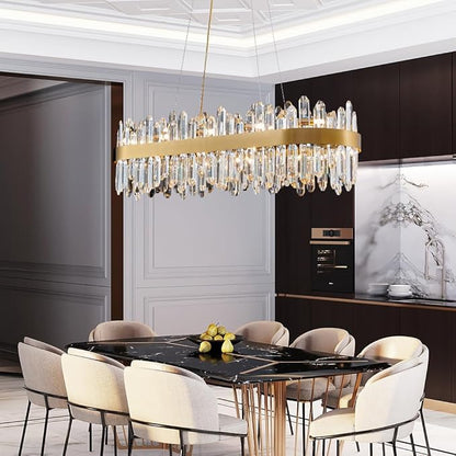 Gold Oval Crystal Chandelier L35.4 inch, 20-Lights Gold Chandeliers Modern Crystal Chandelier Pendant Light Fixture G9 Lights Pendant Ceiling Light for Dining Living Room Kitchen Island