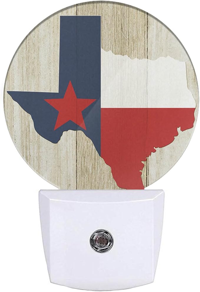EKOBLA Texas Flag Plug-in Night Light, Texas State Rustic LED Nightlight with Dusk to Dawn Sensor, 0.5W