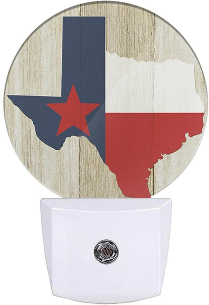 EKOBLA Texas Flag Plug-in Night Light, Texas State Rustic LED Nightlight with Dusk to Dawn Sensor, 0.5W