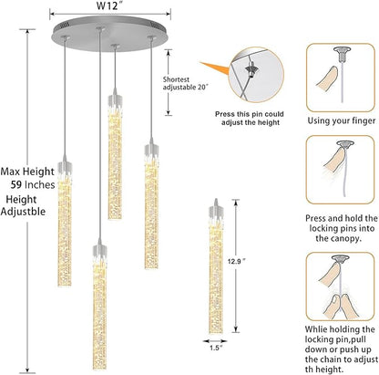ykolupty 4-Lights Kitchen Island Pendant Lights Silver Mini Chandeliers for Dining Room Crystal Pendant Lighting Ceiling Lights for Hallway Foyer Living Room