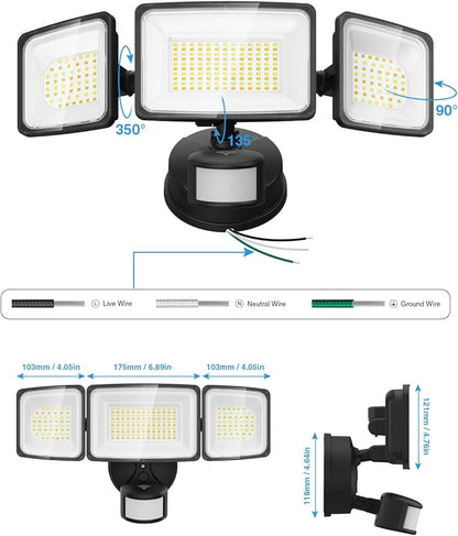 Onforu 100W 9000LM Smart LED Security Lights Motion Sensor Outdoor, WiFi Alexa Flood Light APP Control, 2500K-6500K, Motion Detector with Adjustable 3 Head, IP65 Wall Light for Yard (Black)
