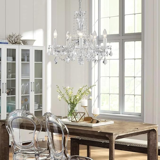 AGV LIGHTING CH001S Modern K9 Crystal Chandelier, Maria Theresa Style Light Fixture, 5-Lights, D20 x H18, Adjustable Chain 59", Chrome Finish Frame