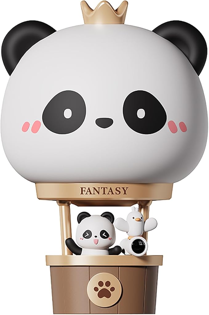 Hot Air Balloon Rechargeable Night Light, Safe Soft Silicone Material, 3 Brightness Levels, Tap Control, Warm Light, Toddler Sleeping Lamp, Bedroom Night Lamp, Gift for Baby and Kid (Panda)
