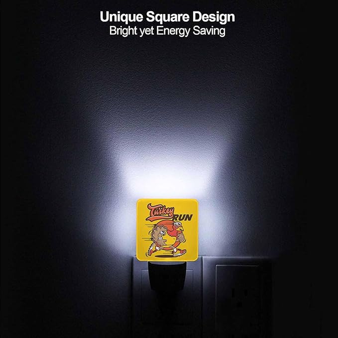 LED Night Light Plug into Wall with Dusk to Dawn Light Sensor White Energy Efficient Funky Turkey Run Nightlight for Bedroom Bathroom Hallway Living Room Kitchen