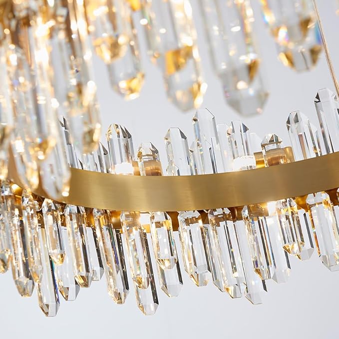Gold Modern Oval Crystal Chandelier, 24-Lights Luxury Chandeliers Modern 2-Tiers K9 Crystal Chandelier Pendant, Light Fixture G9 Lights for Dining Living Room Entryway Kitchen Dia 30 inch