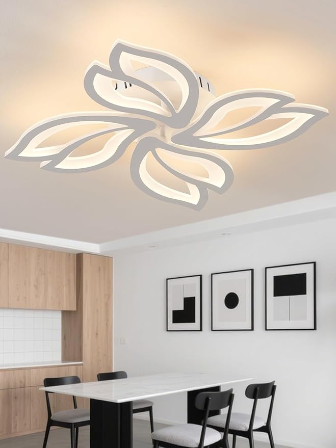 22" Modern White Flower Dimmable LED Light Fixtures, Geometric Low Profile Flush Mount Ceiling Light for Bedroom, Kitchen, Living Room