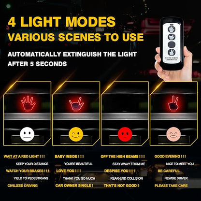 LED Gesture Light Comical Car Finger Light with Remote Ideal Gifted Car Accessories Funny Back Window Sign Car Gadget & Road Rage Sign Give The Love & Wave & Yead to Drivers-Red