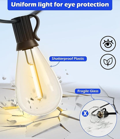 luckystyle 120FT LED Outdoor String Lights with 30+2 Edison Shatterproof Waterproof Bulbs, 2700K Commercial Grade Patio Lights, Heavy Duty Outside Hanging Outdoor Lights for Garden Porch Deck Decor
