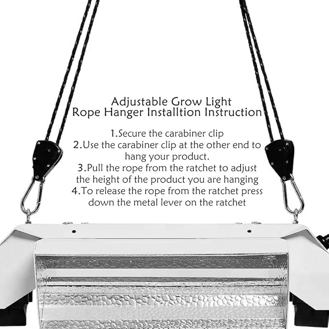 4 Pairs 1/8" Heavy Duty Ratchet Hangers, Adjustable Rope Hangers, Grow Light Rope Hangers for Grow Plant Fan Filter Light Room Equipment, 150 LB Capacity per Pair