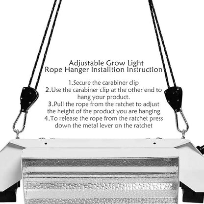 4 Pairs 1/8" Heavy Duty Ratchet Hangers, Adjustable Rope Hangers, Grow Light Rope Hangers for Grow Plant Fan Filter Light Room Equipment, 150 LB Capacity per Pair