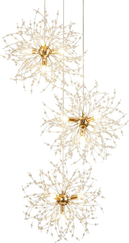 Crystal Firework Chandeliers,Modern Dandelion Starburst Ceiling Hanging Pendant Lighting Fixtures for Dining Room Bedroom Kitchen Living Room (8-Light)
