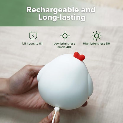 haakaa Baby Night Light | USB Rechargeable LED Funny Animal Cute Chicken Squishy Lamp for Kids,2-Level Dimmable Silicone Nursery Nightlight with 15/30 Min Timer for Breastfeeding