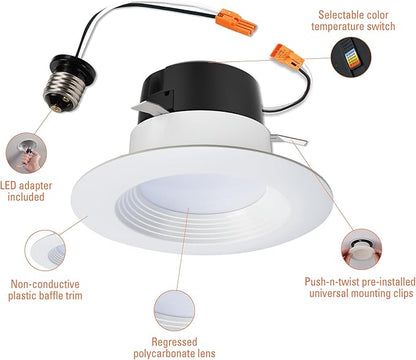 HALO 4 inch LED Recessed Light Trim with 5 Selectable Color Temperatures, Dimmable Can Light for Ceiling Retrofit LT4069FS1EWHR
