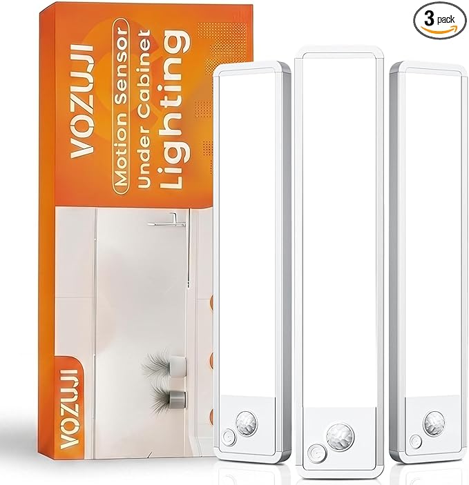 Under Cabinet Motion Sensor Lighting: Dimmable Rechargeable Lights Indoor - Battery Operated Lights - Undercabinet Wireless Closet Light Magnetic Led Light for Kitchen Home Bathroom Counter 3 Pack