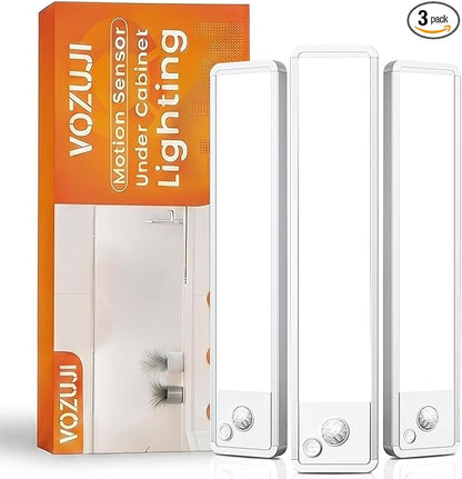 Under Cabinet Motion Sensor Lighting: Dimmable Rechargeable Lights Indoor - Battery Operated Lights - Undercabinet Wireless Closet Light Magnetic Led Light for Kitchen Home Bathroom Counter 3 Pack