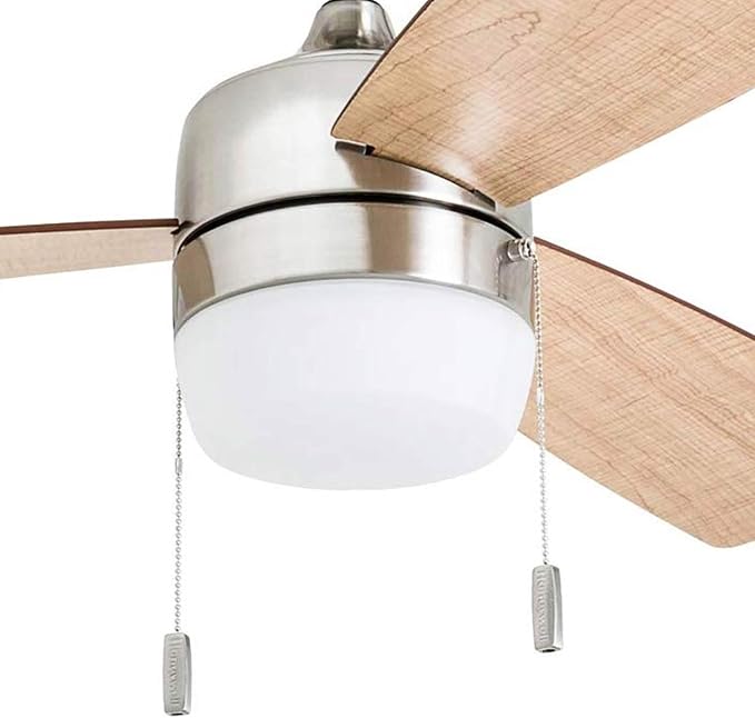 Honeywell Ceiling Fans Barcadero Modern 44 Inch Ceiling Fan with Light, Pull Chain LED Indoor Fan with 3 Blades, Maple and Brown Maple Blade Finish Options, Brushed Nickel (50616-01)