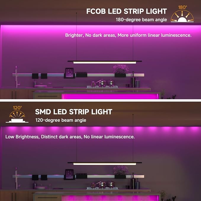 BTF-LIGHTING FCOB COB FOB LED Strip Lights 5V USB Powered 6.56FT 640LEDs Purple Color 8mm Width Dimmable CRI 90+ with 3M Tape Flexible High Density for 3D Printer TV Backlight PC DIY Decor