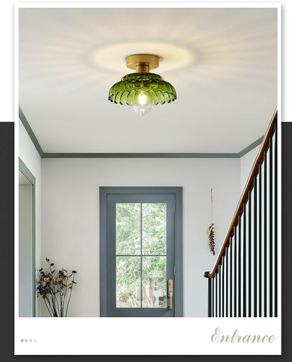ANYLOVE 10 Inch Green Vintage Glass Semi Flush Mount Ceiling Light, E26 Socket for Bedroom Kitchen Hallway Foyer