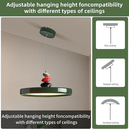 Mikeru Modern Pendant Lights, 15.8" Vintage Green Pendant Lighting Fixture with Remote Control Dimmable 3 Color Mode & Brightness Mid Century Island Light Fixture for Dining Room,Kitchen,Living Room