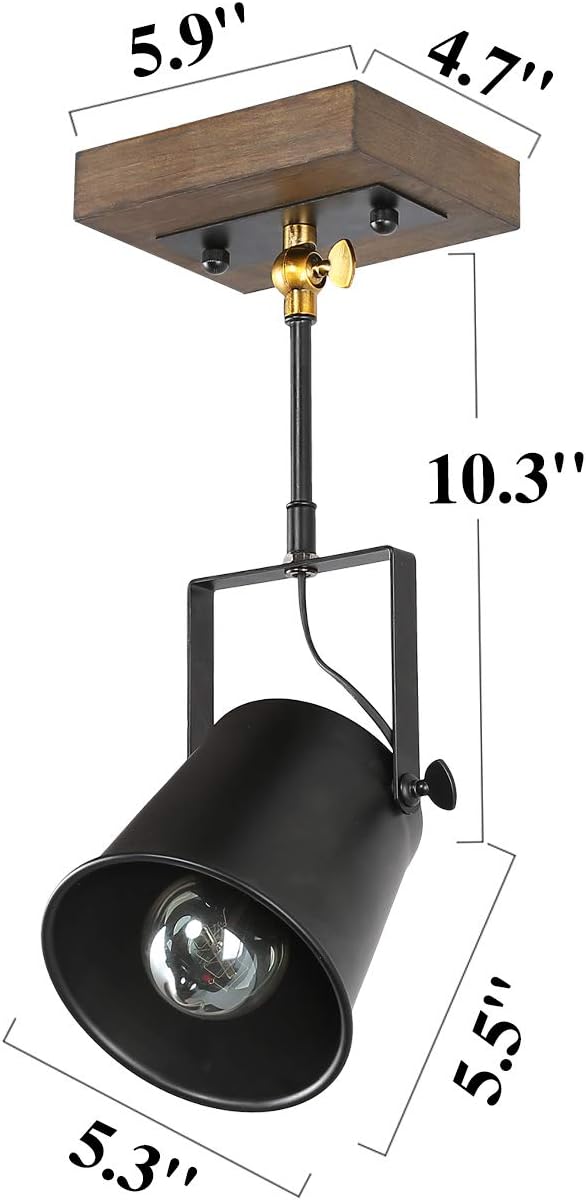 LNC Adjustable 1 Head Track Lighting Fixture, Farmhouse Wood Semi Flush Mount Ceiling Spotlight (Black Painted Finish)